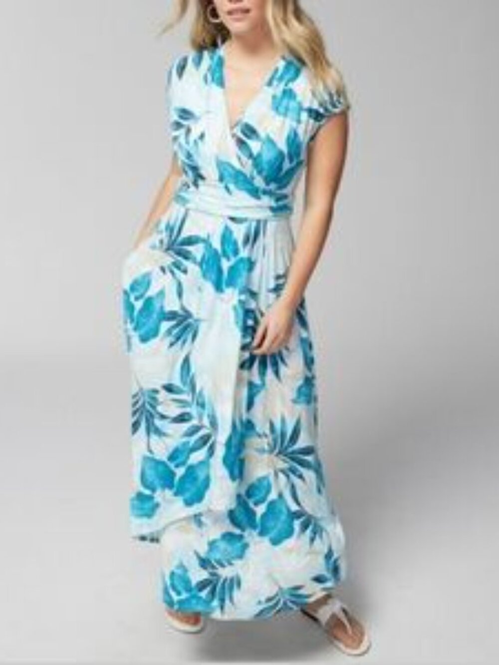 Soma WKND L Serenity Maxi Bra Dress Tropical Floral Soft Knit